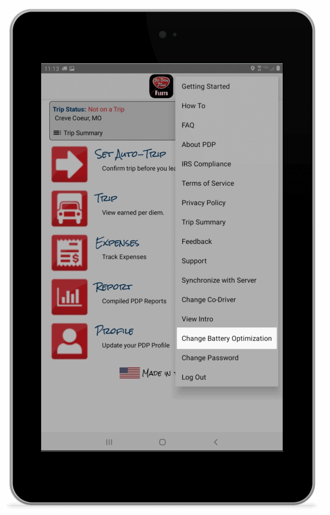 help menu - change battery optimization