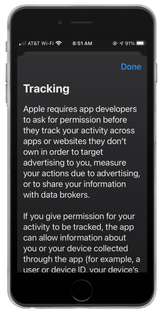 iOS 14 tracking permission screen